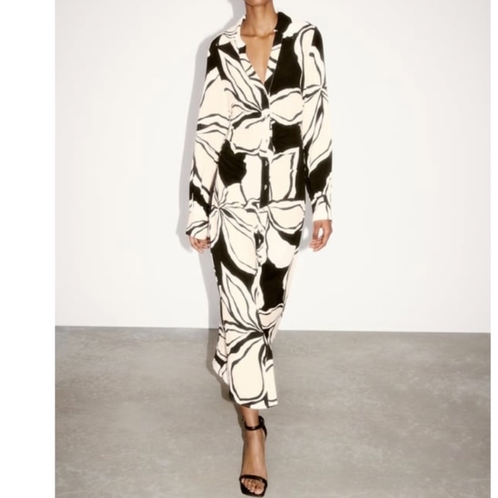Zara black and white floral dress